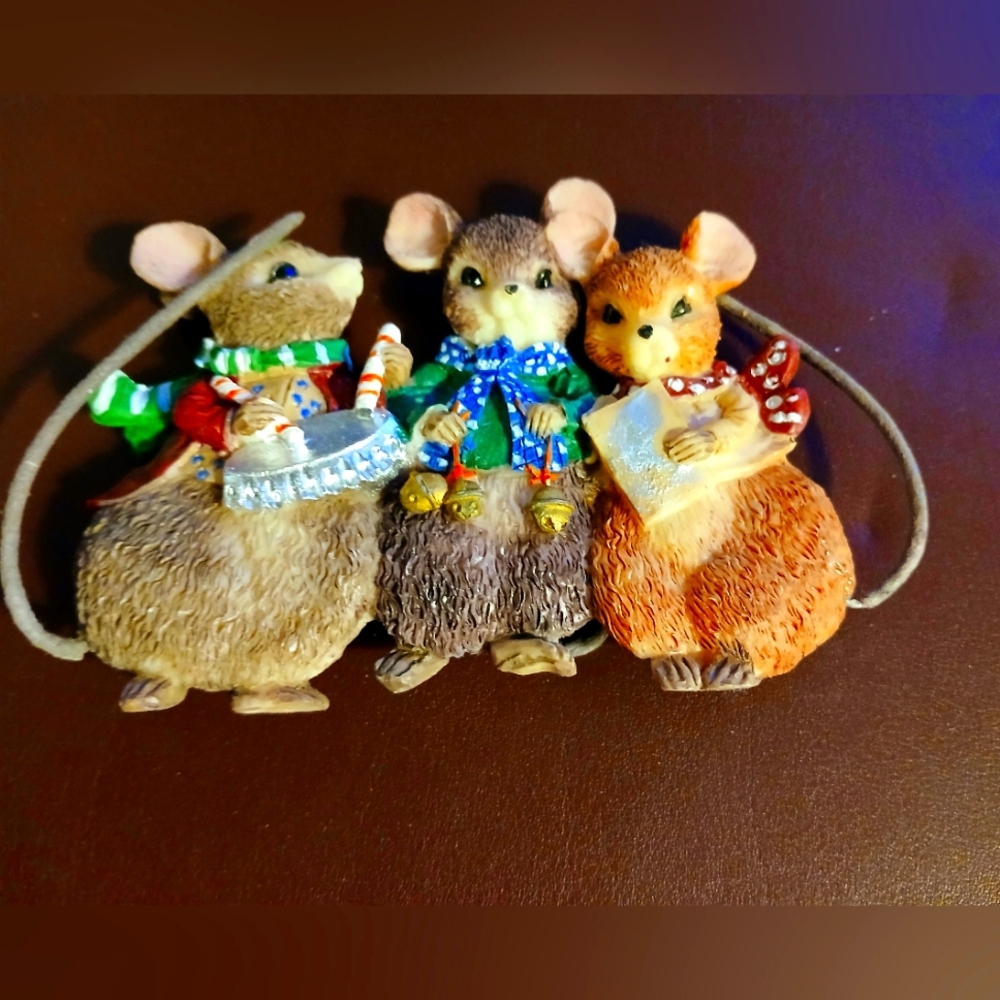 Charming Trio of Mice Figurine - Brown, Tan, and Gray